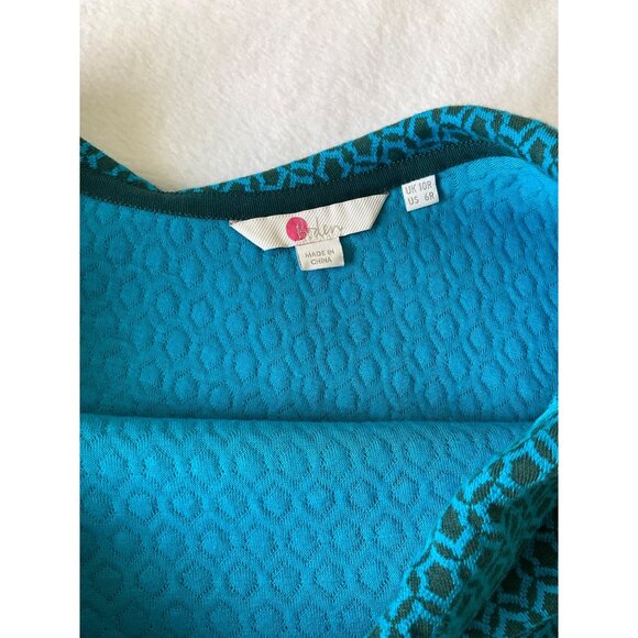 Boden size 6 R Bessie Jacquard Teal Blue top 3/4 sleeve - Picture 4 of 5